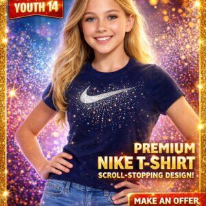 Nike Athletic Cut  Swoosh 2016 Navy Blue Short Sleeve T-shirt Youth Fit Size Med